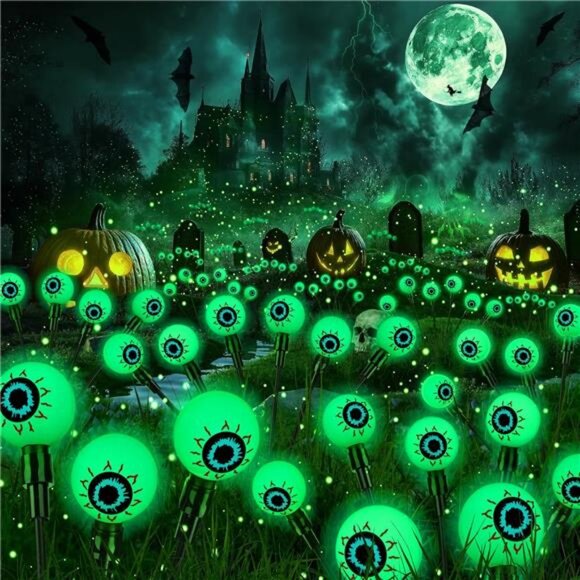 2 Pack 12 LED Solar Eyeball Lights, Halloween Decorations Firefly Lights - Picture 1 of 8